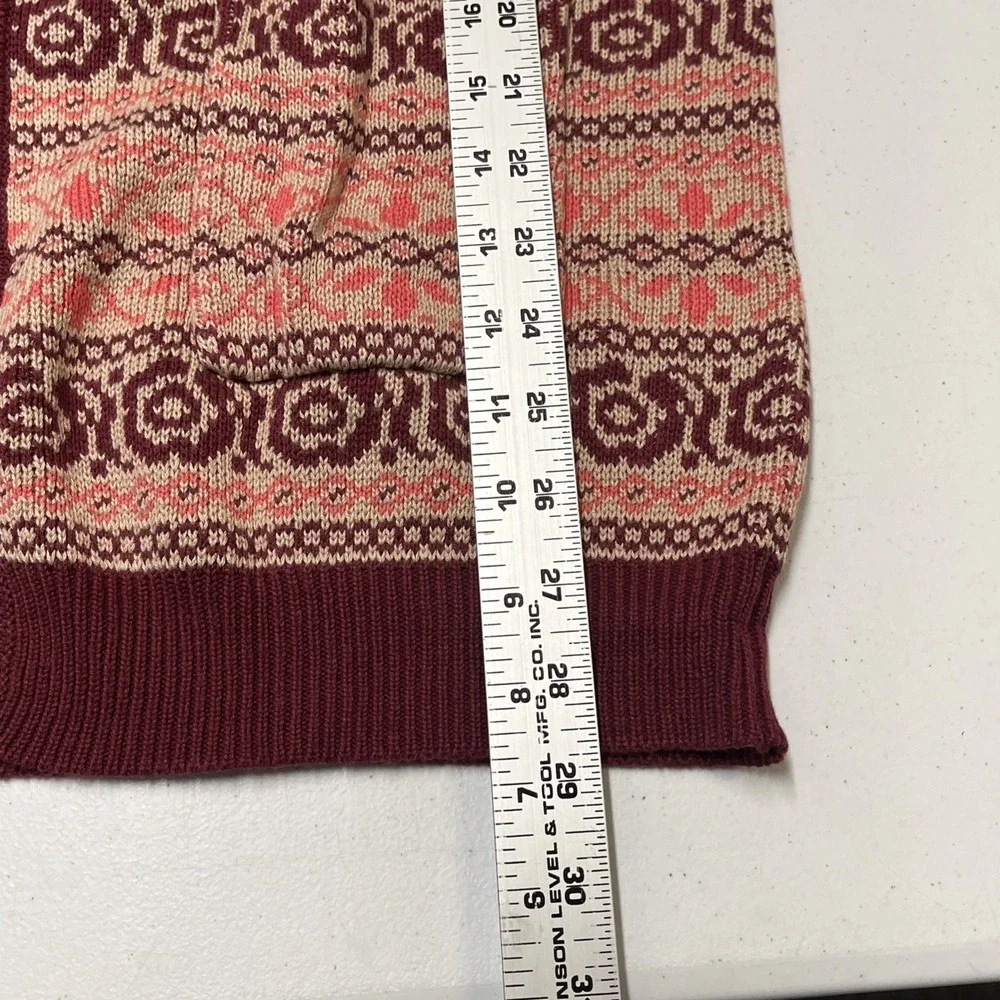 Matilda Jane Cardigan Maroon Fair Isle Open Front Size‎ L Comfort Casual Pockets
